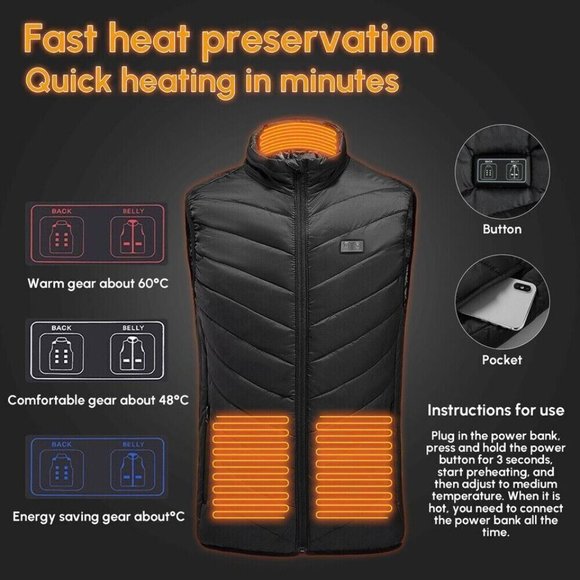 Heated Vest 9 Heating Zones With 10000mAh Battery Pack Electric Heating … - Picture 4 of 14